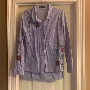 Button Down Blouse stripes with flowers